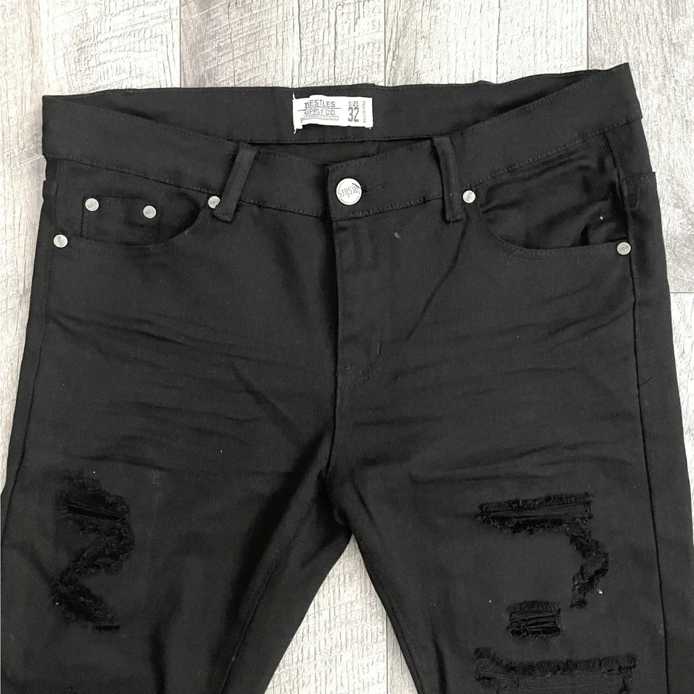Trestles Supply Co Black Distressed Skinny‎ Jeans Kids 32 Rip and Repair Edgy